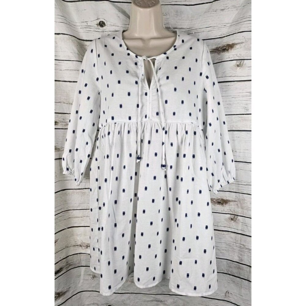 Tyler Boe Embroidered Dress Top S NEW 100% Cotton Peasant Puff Sleeves White